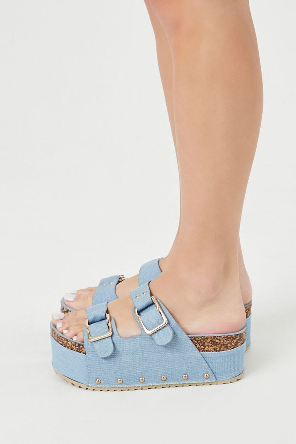 Denim Buckled Platform Sandals